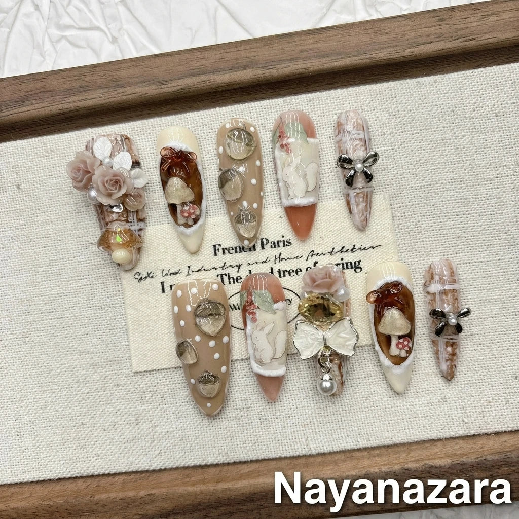Cute Maillard Squirrel & Mushroom Cartoon Press-on Nails | Nayanazara