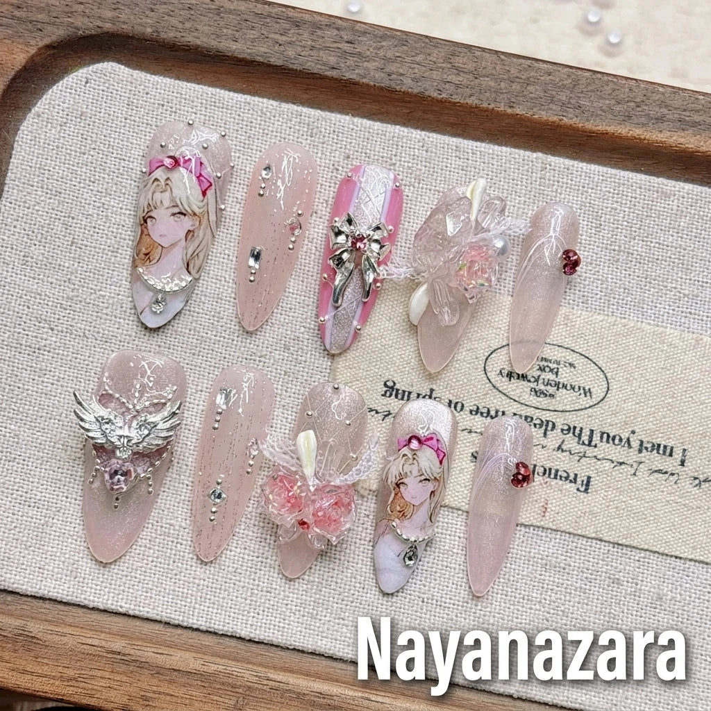 Pink Sailor Moon Cat Eye Gradient Press-on Nails | Nayanazara