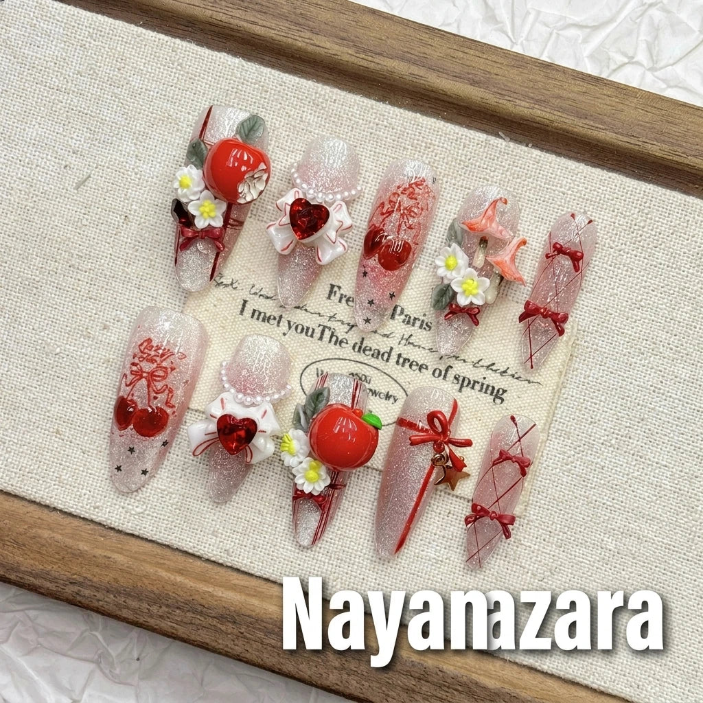 Festive Red Cat Eye Handmade Press-on Nails | Nayanazara