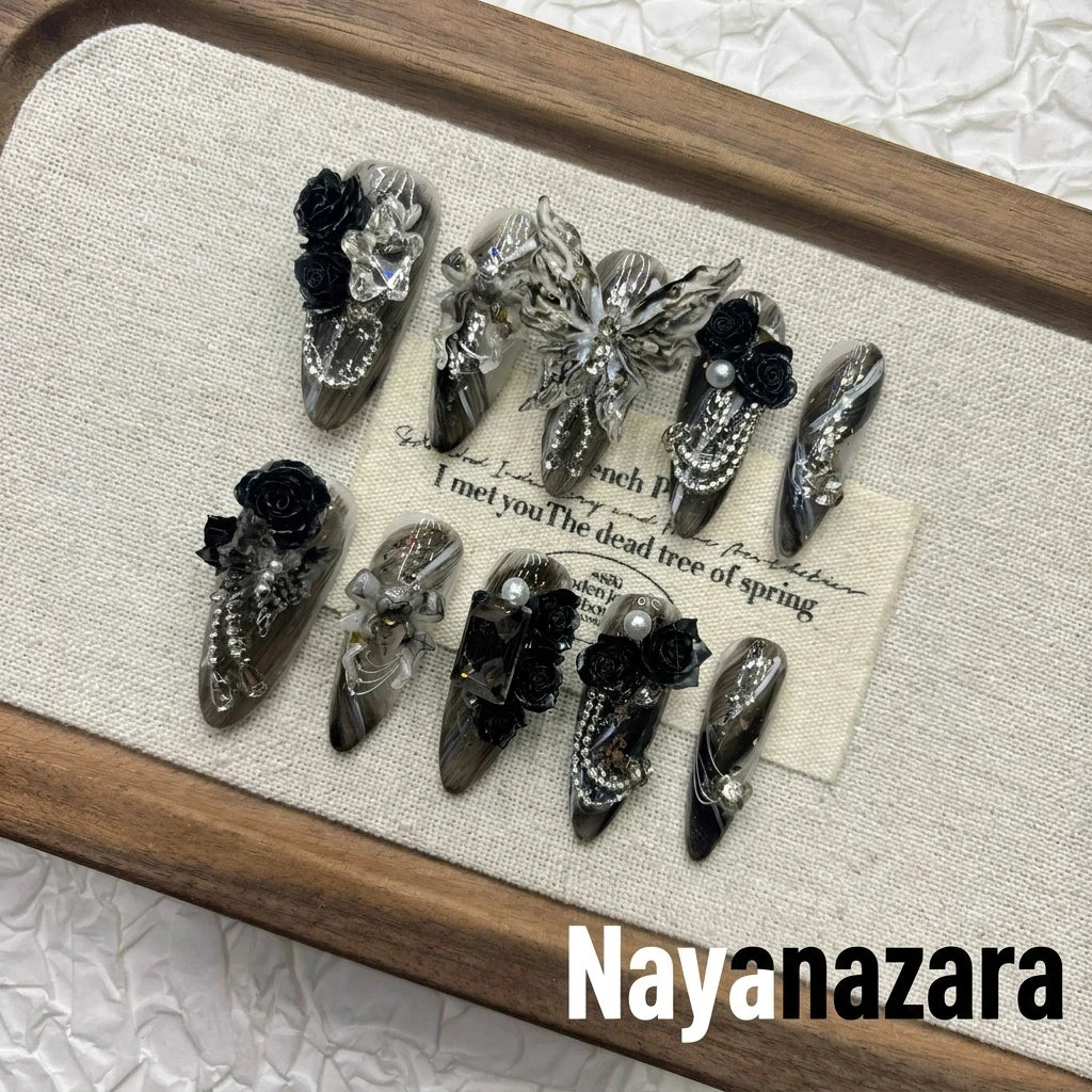Elegant Apricot 3D Relief Rhinestone Press-on Nails | Nayanazara