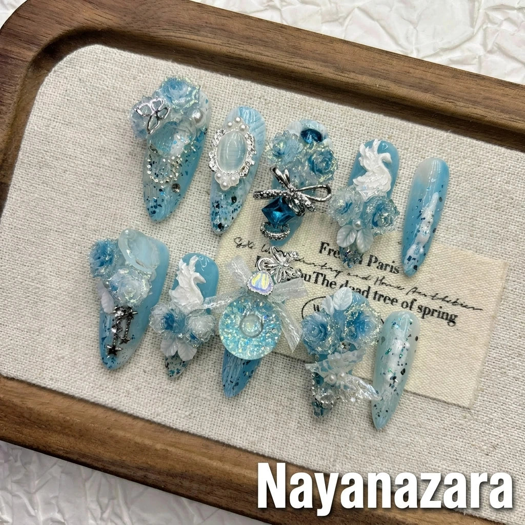 Dreamy Blue Swan Aesthetic Handmade Press-on Nails | Nayanazara