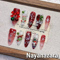 Christmas Tree Cat Eye Red Press-on Nails | Nayanazara
