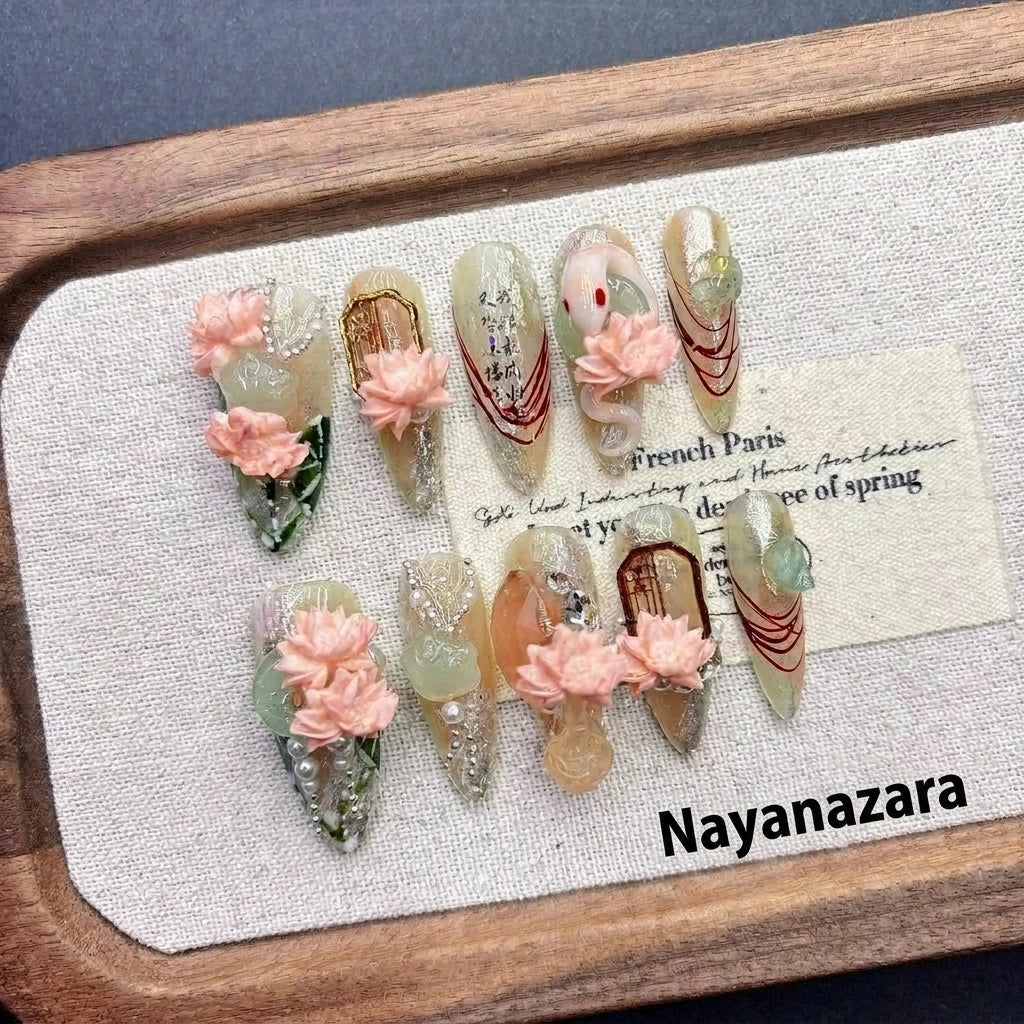 Elegant Black Camellia Butterfly Handmade Press-on Nails | Nayanazara