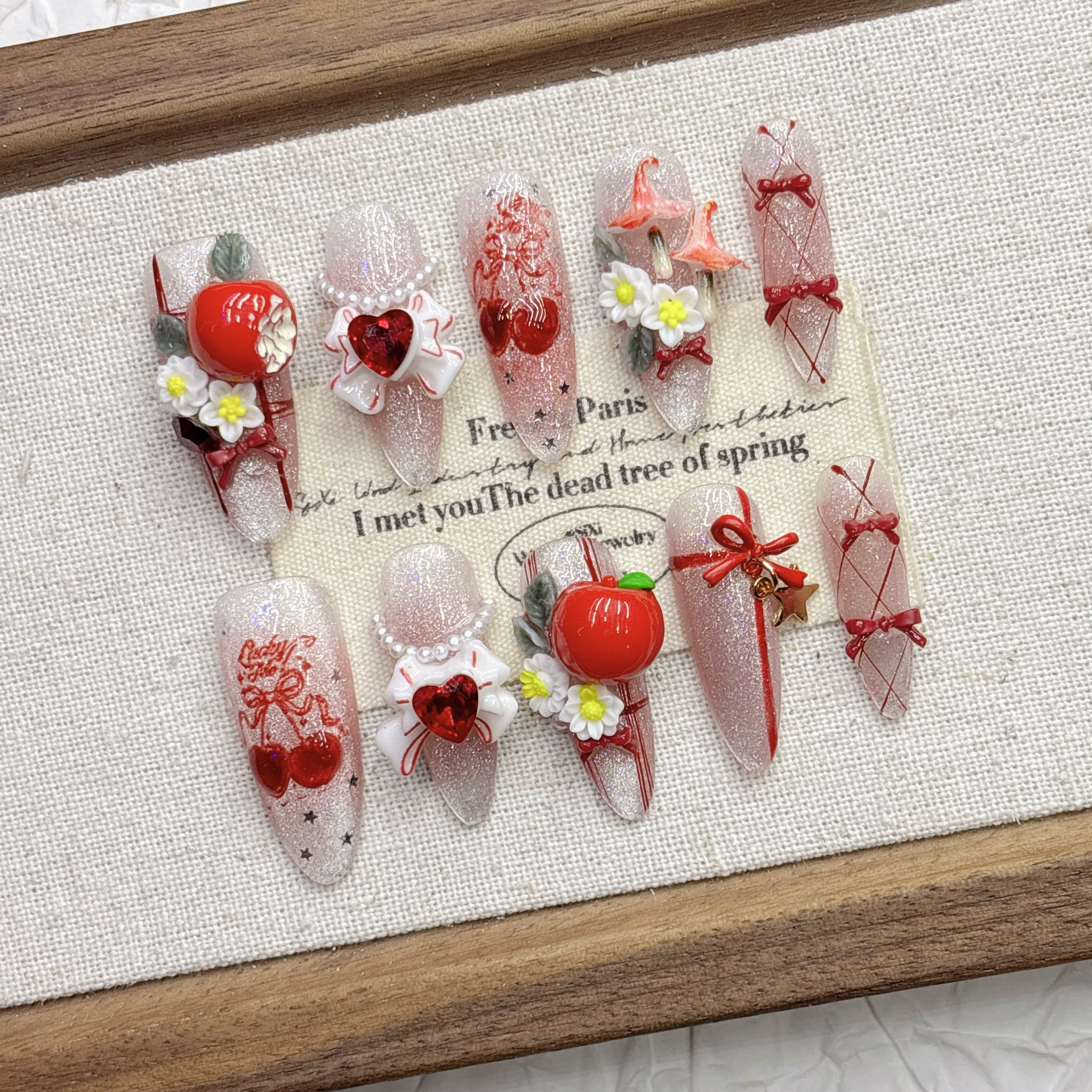 Festive Red Cat Eye Handmade Press-on Nails | Nayanazara