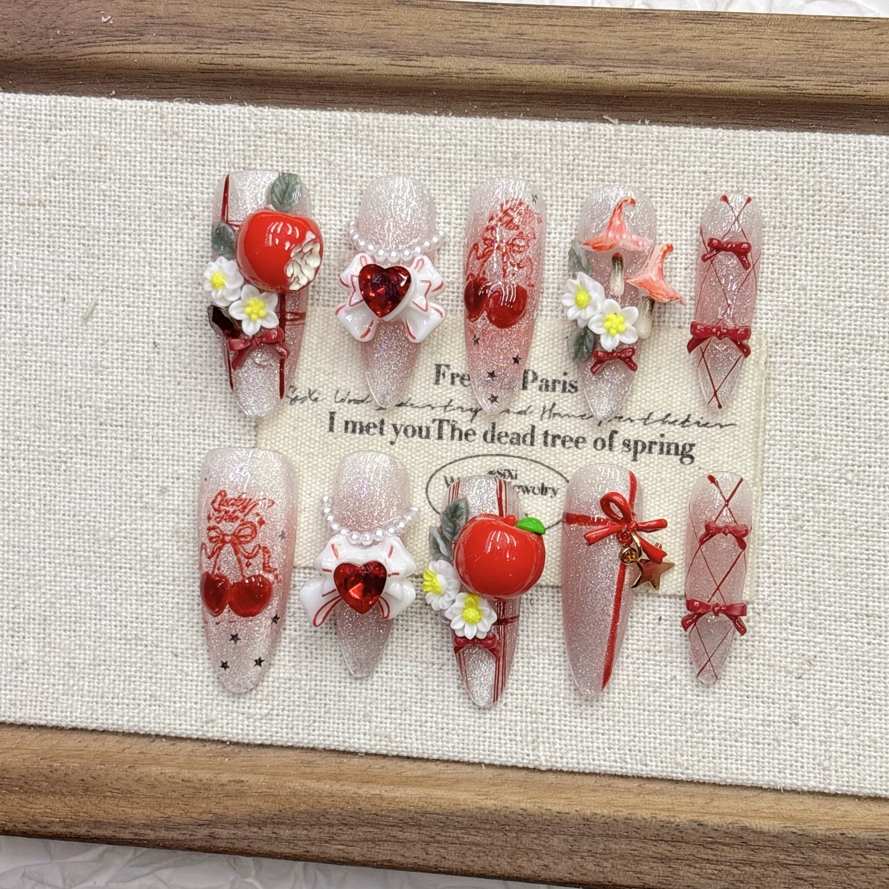 Festive Red Cat Eye Handmade Press-on Nails | Nayanazara