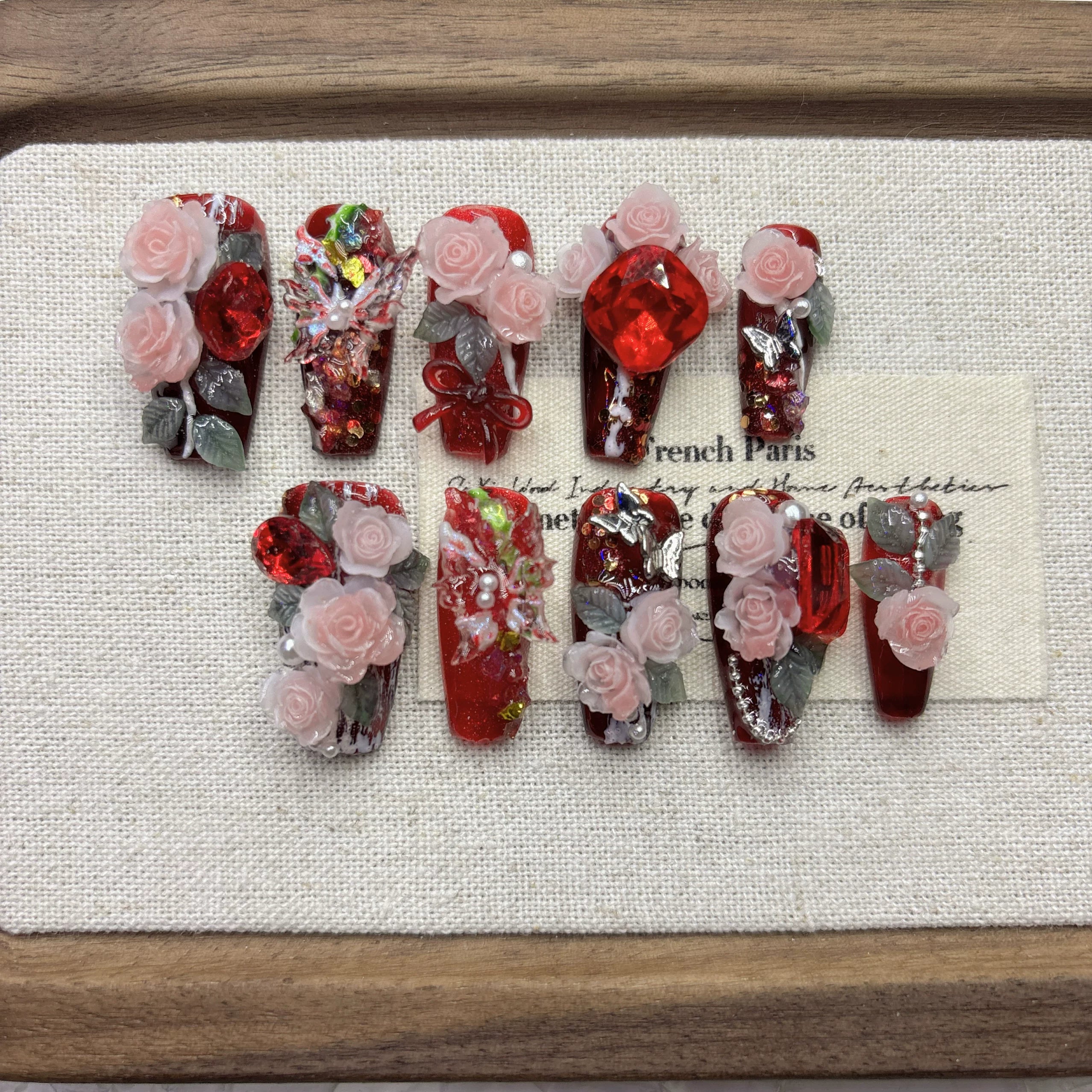 3D Butterfly Relief Gothic Red Press-on Nails | Nayanazara