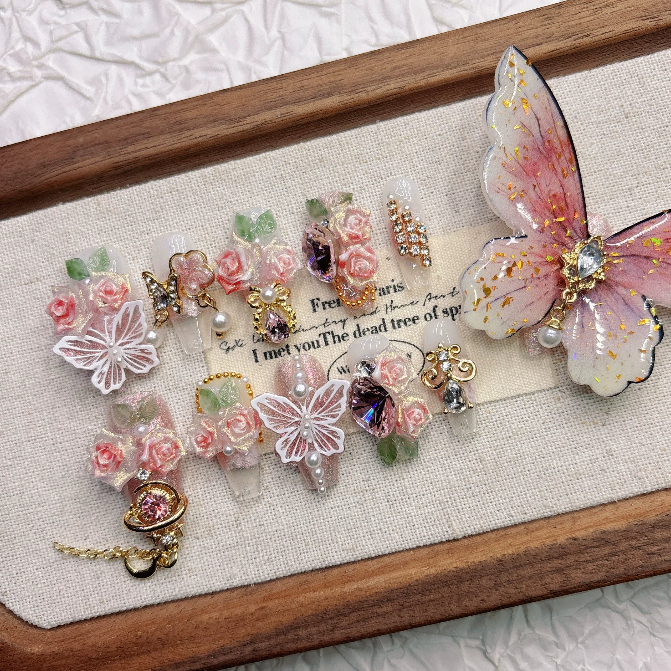 Pink 11-Finger Butterfly 3D Flower Press-on Nails | Nayanazara