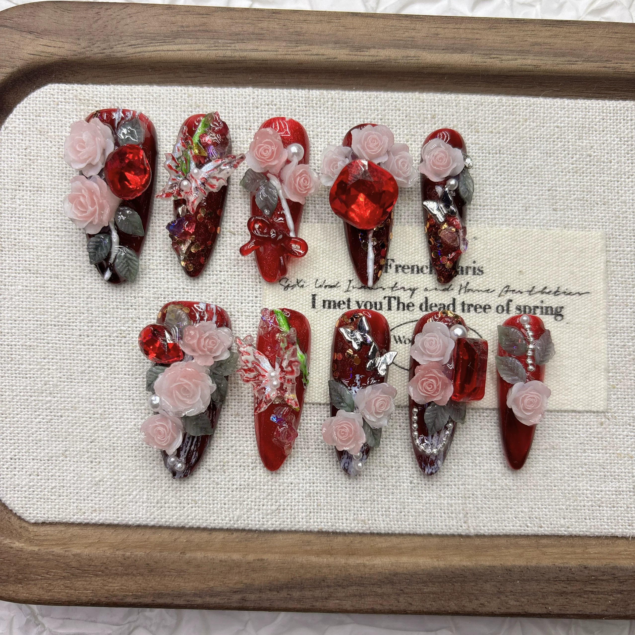 3D Butterfly Relief Gothic Red Press-on Nails | Nayanazara