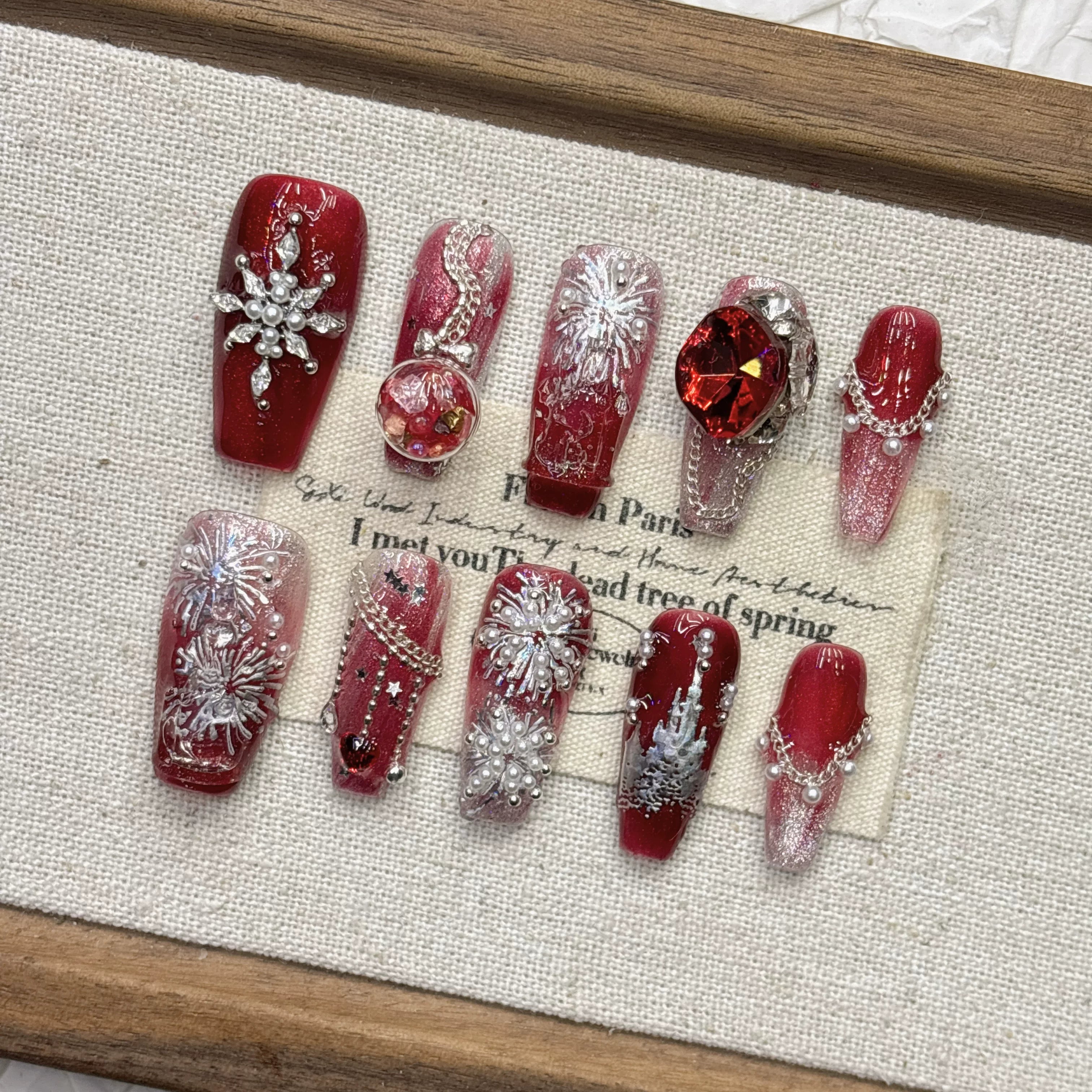 Red New Year Castle Fireworks Cat Eye Press-on Nails | Nayanazara