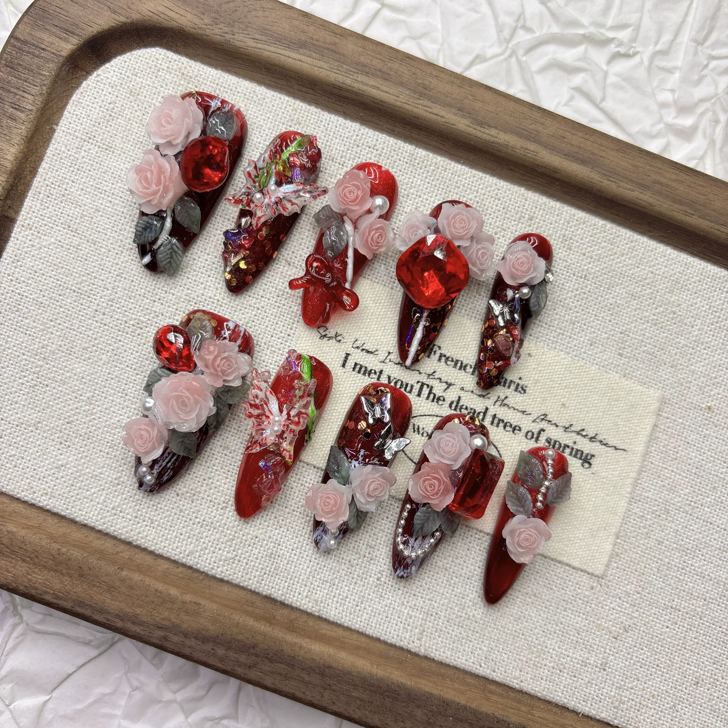 3D Butterfly Relief Gothic Red Press-on Nails | Nayanazara