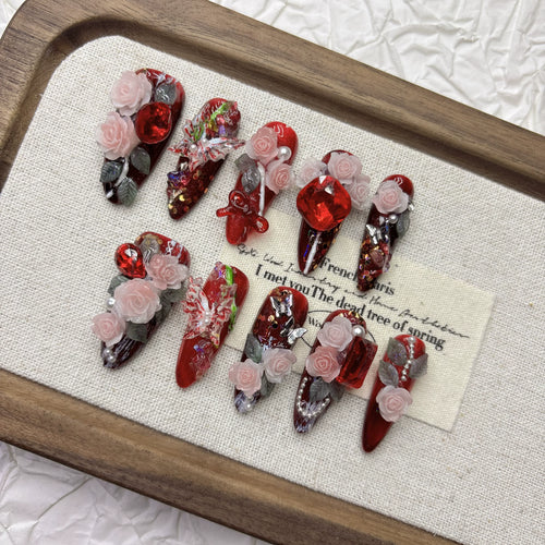 3D Butterfly Relief Gothic Red Press-on Nails | Nayanazara