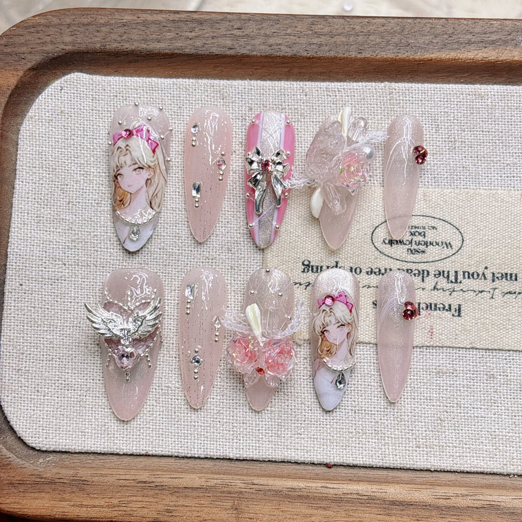 Pink Sailor Moon Cat Eye Gradient Press-on Nails | Nayanazara