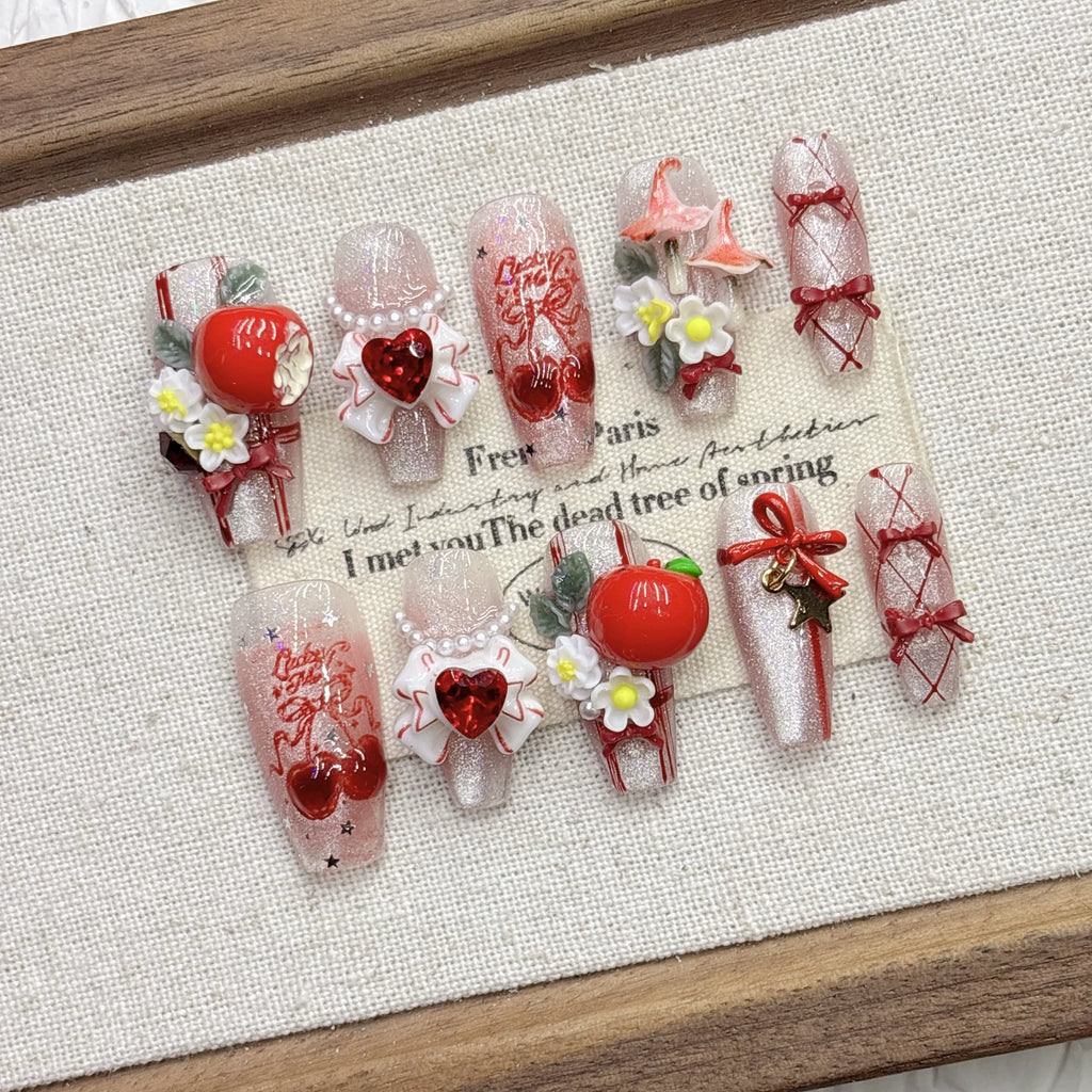 Festive Red Cat Eye Handmade Press-on Nails | Nayanazara