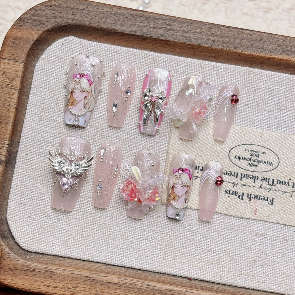 Pink Sailor Moon Cat Eye Gradient Press-on Nails | Nayanazara