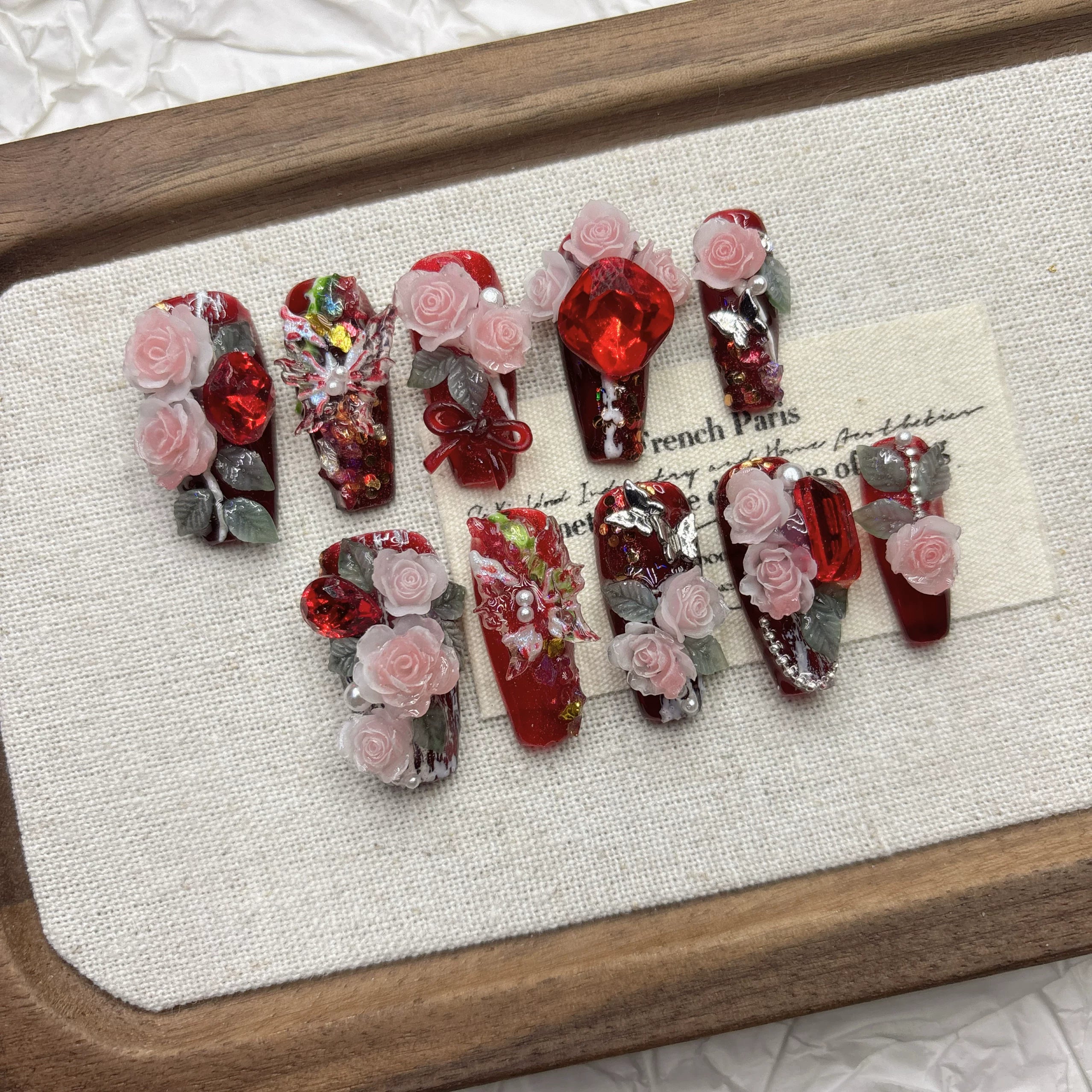 3D Butterfly Relief Gothic Red Press-on Nails | Nayanazara