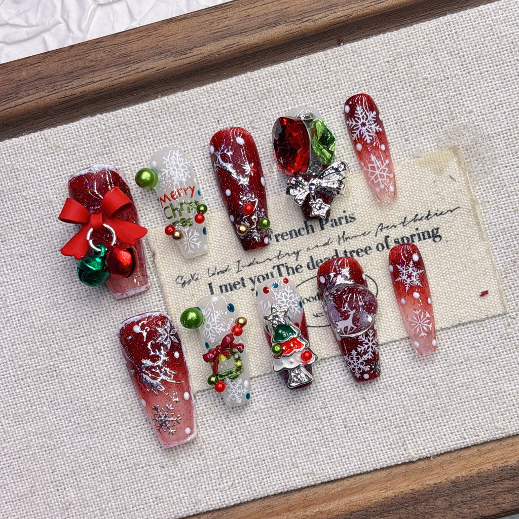 Christmas Tree Cat Eye Red Press-on Nails | Nayanazara