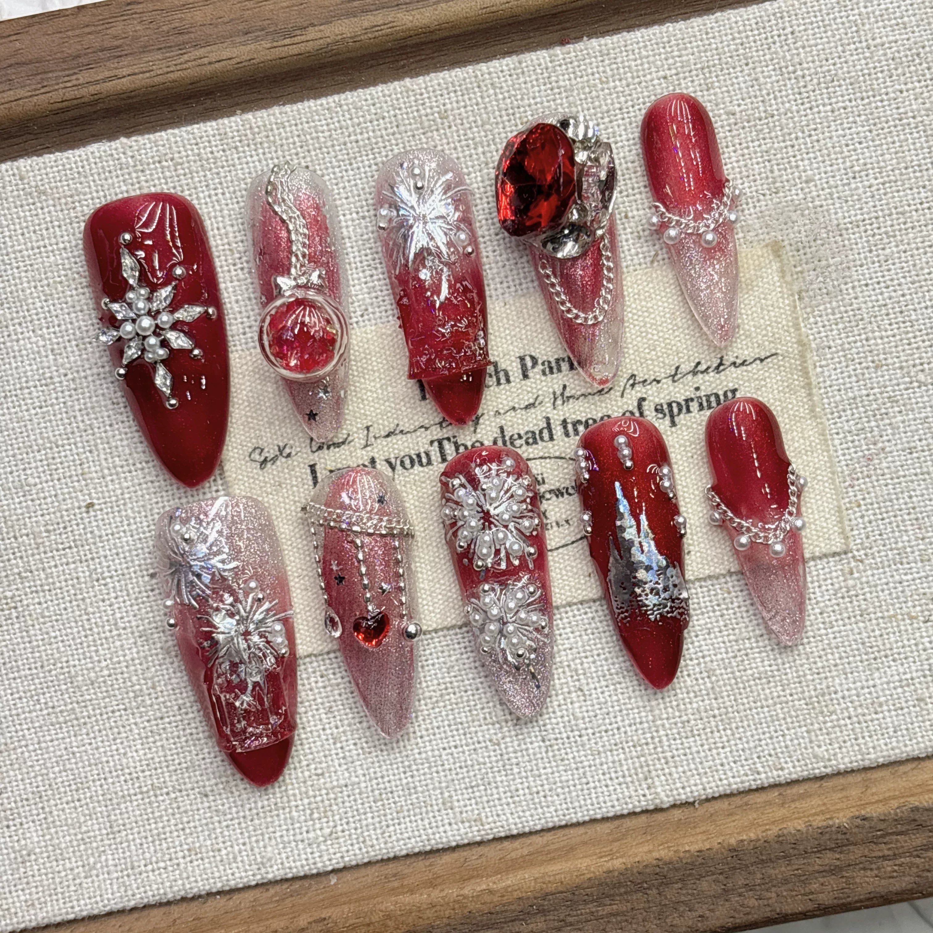 Red New Year Castle Fireworks Cat Eye Press-on Nails | Nayanazara