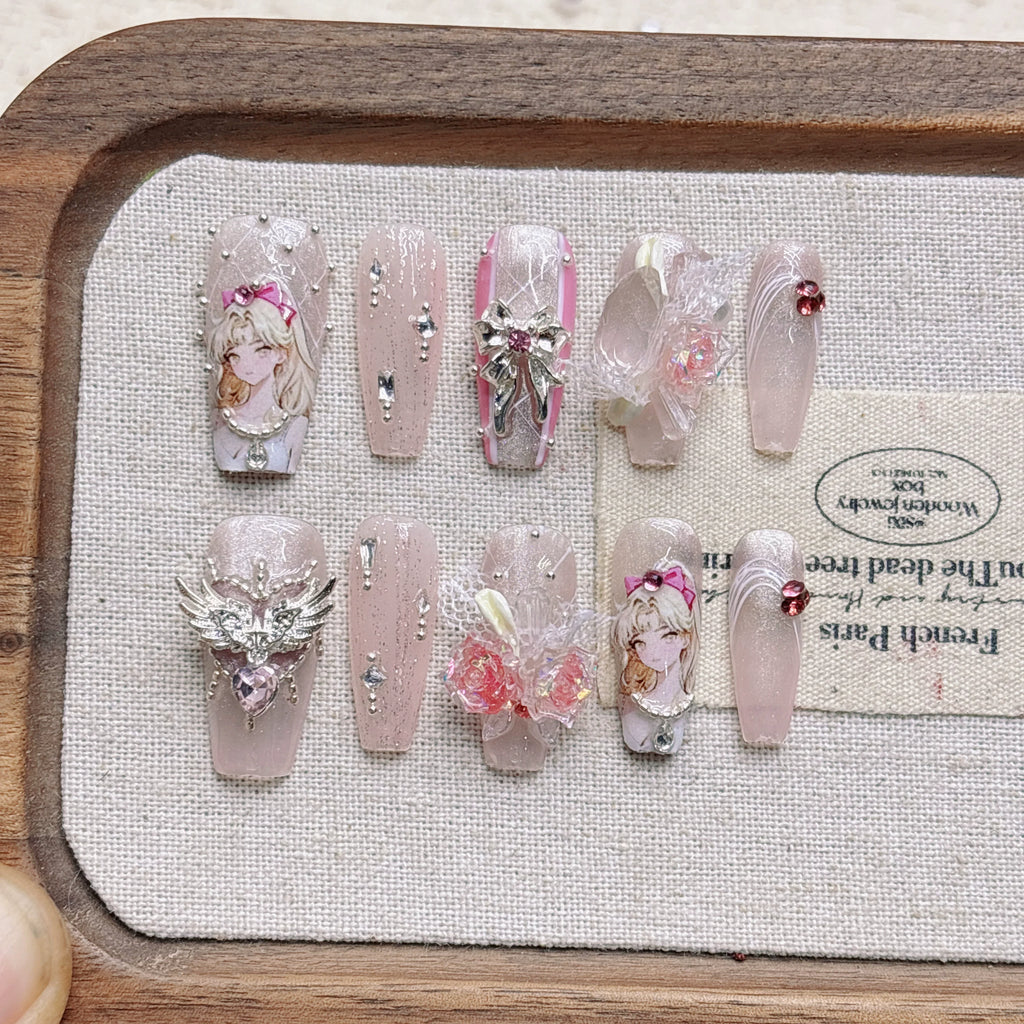 Pink Sailor Moon Cat Eye Gradient Press-on Nails | Nayanazara