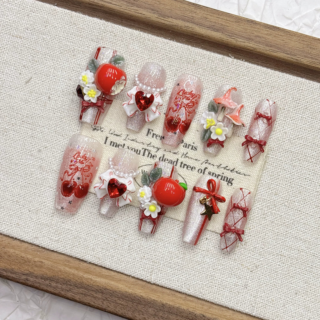 Festive Red Cat Eye Handmade Press-on Nails | Nayanazara