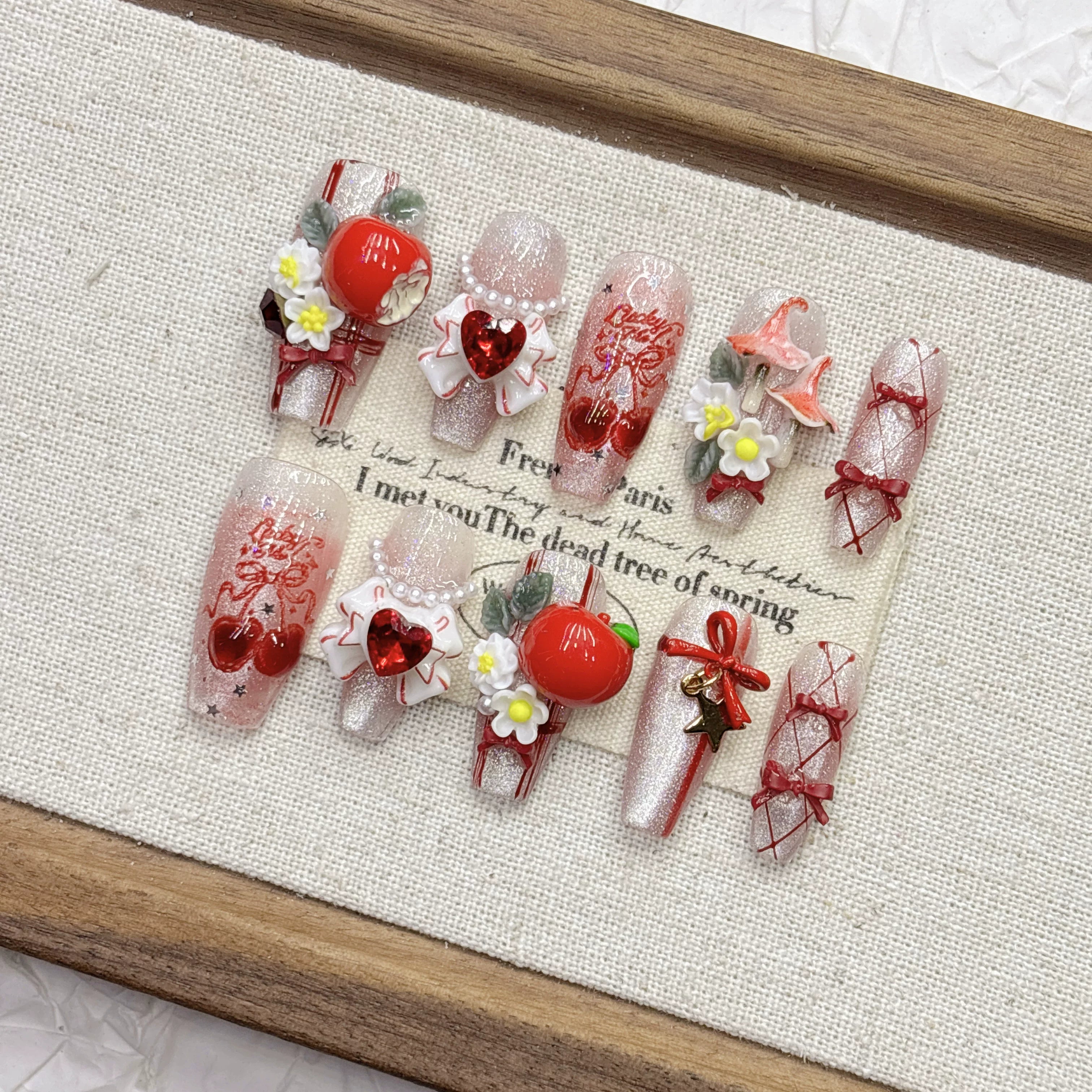 Festive Red Cat Eye Handmade Press-on Nails | Nayanazara