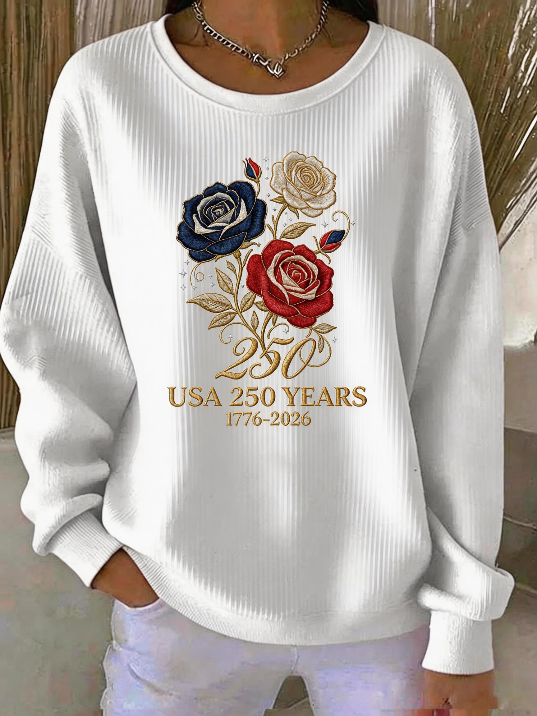 USA 250 Years Celebration Rose Print Sweatshirt